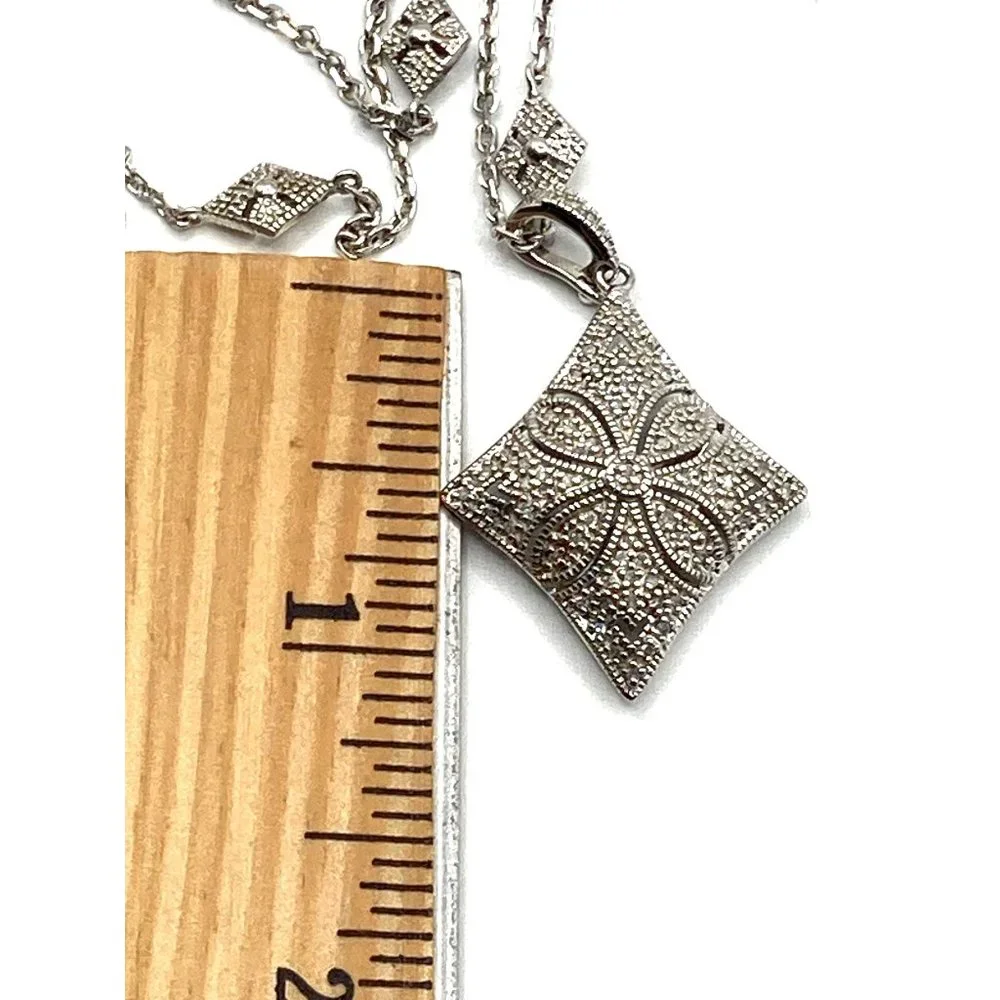 Diamonds Sterling Silver Puffy Necklace Enhancer Pendant 34